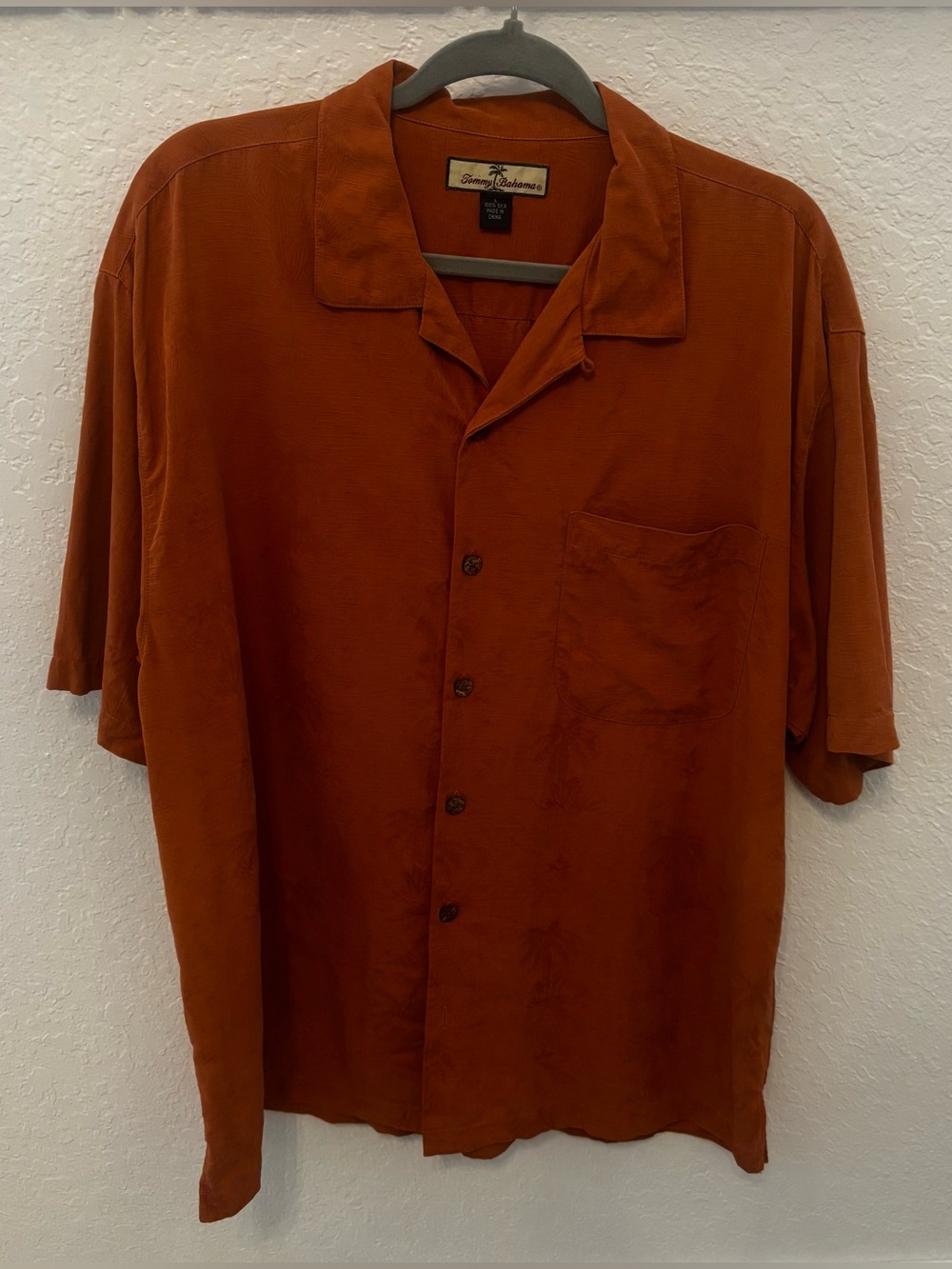 Tommy Bahama 100% Silk Shirt Burnt Orange Button Down Size Large